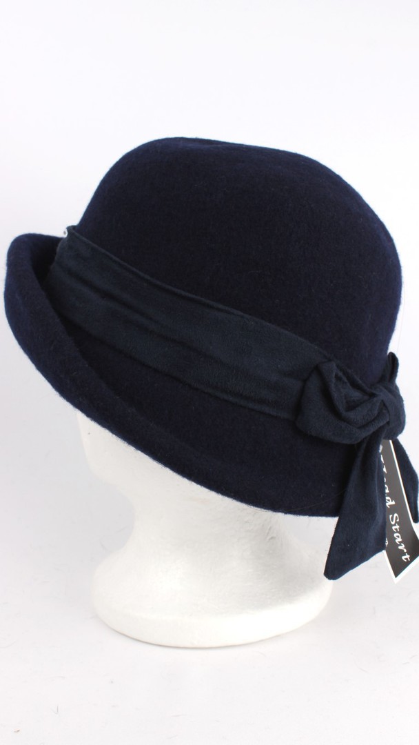 Headstart wool mix cloche w upturn front, band and bow navy/black Style : HS/1413 image 0